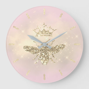 faux glitter drottbee på rosa stor klocka