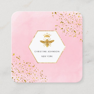 ・faux glitter drottning logotyp på rosa vattenfärg fyrkantigt visitkort