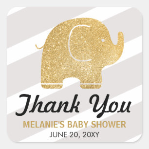Faux Glitter Elephant Grått Tack Stickers Fyrkantigt Klistermärke