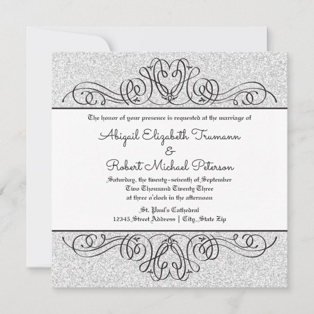 Faux Glitter Formal Blommigt Flourish-Wedding bjud Inbjudningar (Framsida)