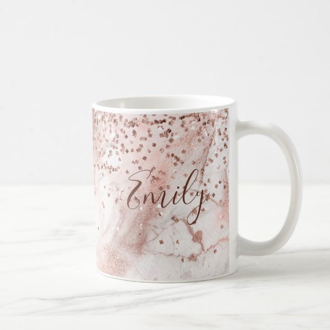 Faux Glitter Girly Ro Guld Marble Personlig Kaffemugg (Höger)