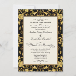 Faux Glitter Guld Blommigt Damask Formal Bröllop Inbjudningar
