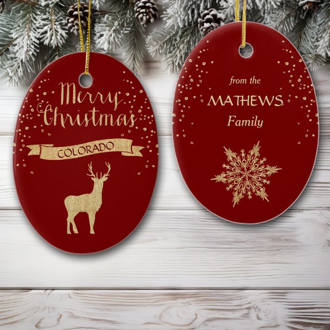 Faux Glitter Guld Elk Colorado Julgransprydnad Keramik (Skapare uppladdad)