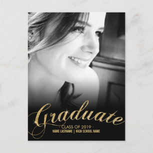 Faux Glitter Guld Student-fotovykort Inbjudan Vykort