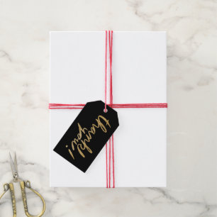Faux Glitter Handwrite Tack Black Gift Märkres Presentetikett