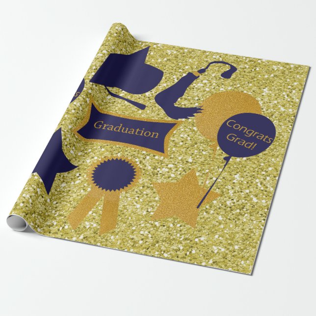 Faux Glitter i Guld och Studenten Presentpapper (Utrullad)