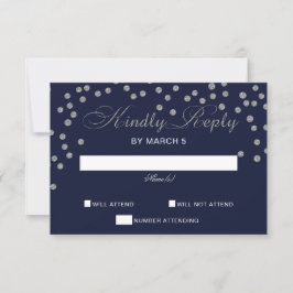 FAUX Glitter konetti navy och silver bröllop OSA Kort