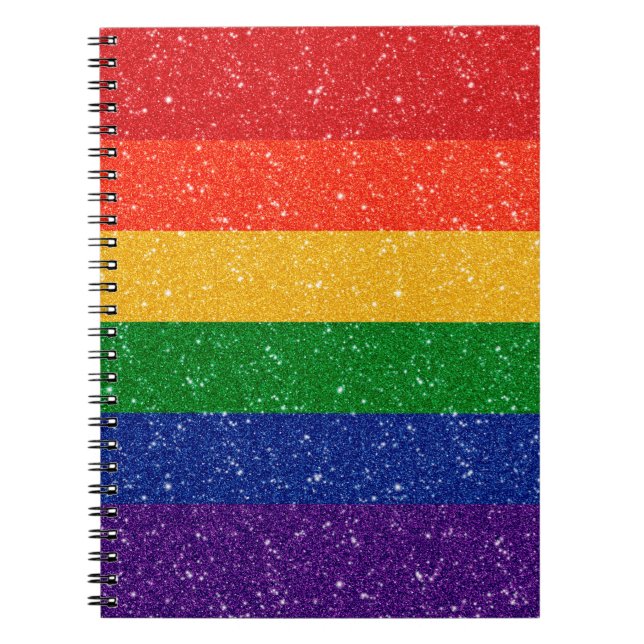 Faux Glitter LGBTQ Pride Rainbow Flagga Anteckningsbok (Framsidan)