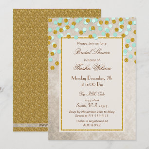 FAUX Glitter Mint Guld confietti Möhippa Inbjudningar