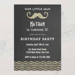 Faux Glitter Mustache Birthday-inbjudan Inbjudningar