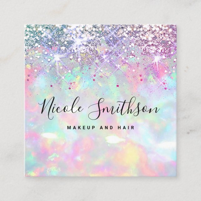 Faux glitter opal design square affärskort fyrkantigt visitkort (Framsida)