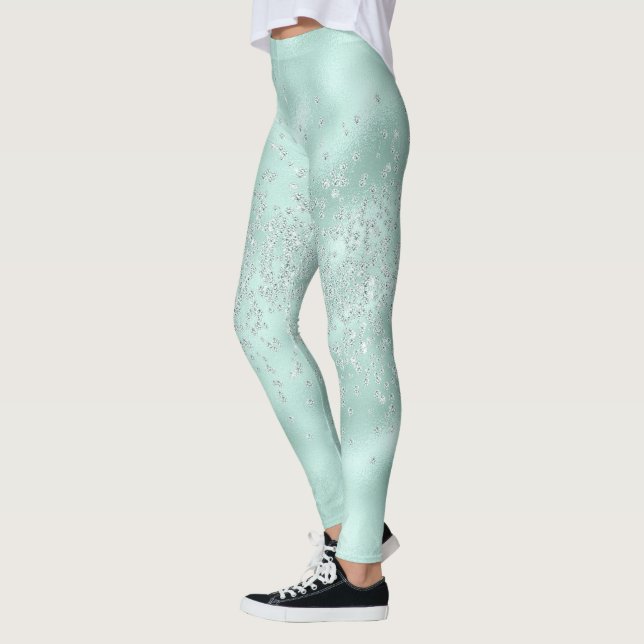Faux Glitter Pastel Gnistra Elegant Shiny Chic Leggings (Vänster)