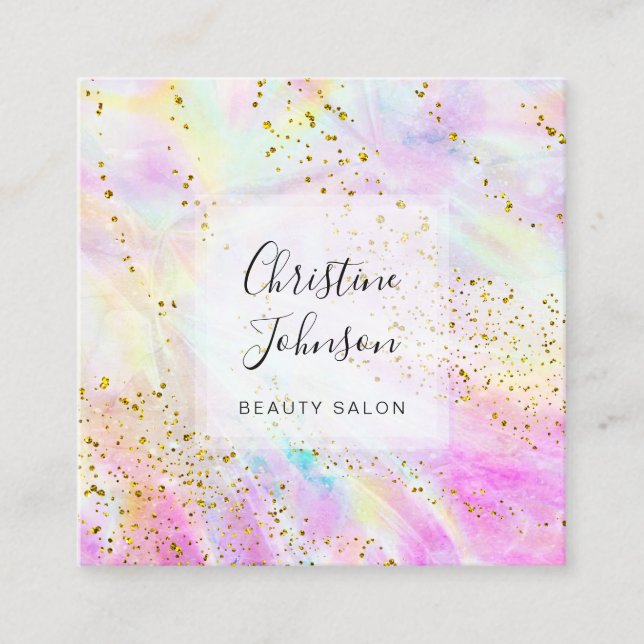 faux glitter pastel, vattenfärg fyrkantigt visitkort (Framsida)
