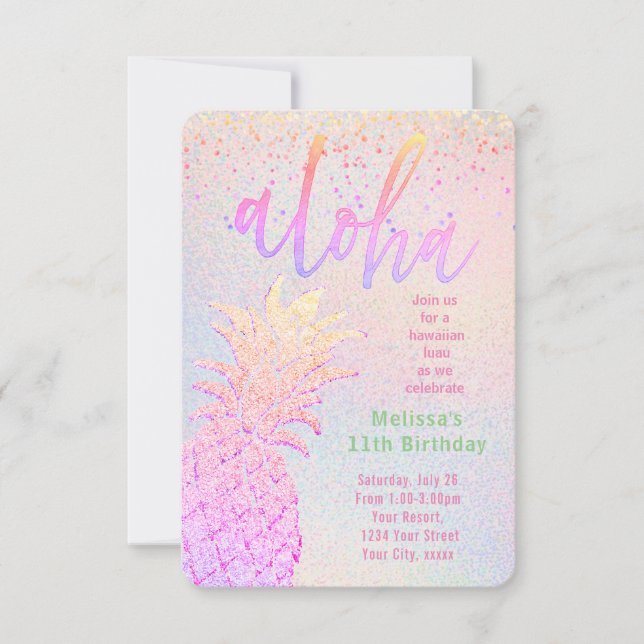 Faux glitter pineapple dekanal-födelsedag inbjudningar (Framsida)