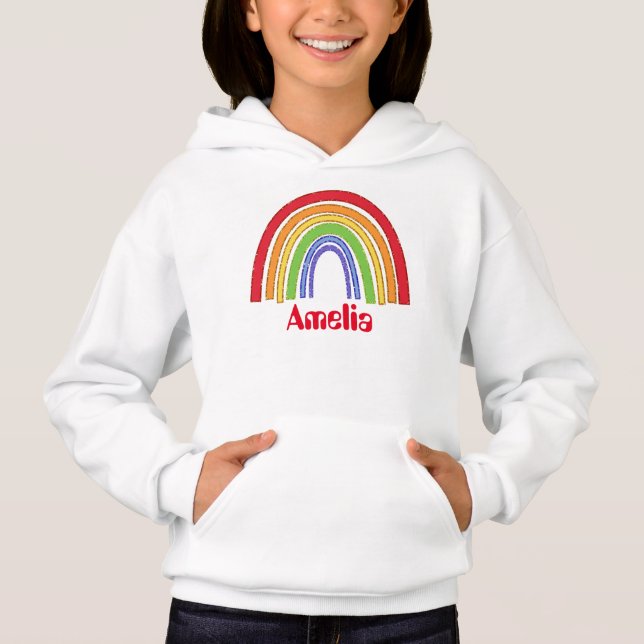 Faux Glitter Rainbow Add Namn T Shirt (Framsida)
