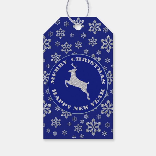 Faux Glitter Reindeer Snowflake-jul Presentetikett (Framsidan)