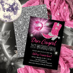 Faux Glitter Rosa Disco Cowgirl 21 Födelsedagsfest Inbjudningar<br><div class="desc">Sätt på party i ro-70:s stil med den här designen av Faux-rosan och silver-glitter och rosa-disco-spegel-boll,  "Disco Cowgirl 21st Birthday Party". Sammansatt design efter Helgdag Hearts-design (reserverade höger).</div>
