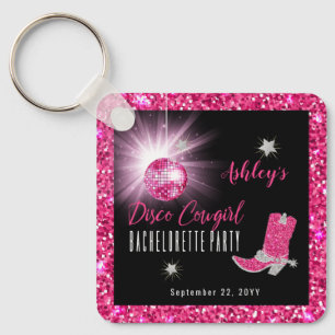 Faux Glitter Rosa Disco Cowgirl Bachelorette Party Nyckelring