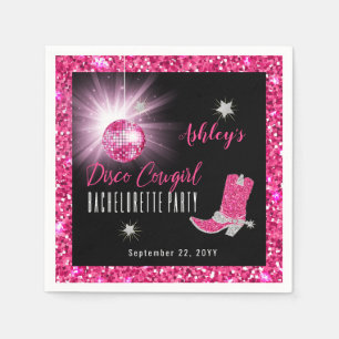Faux Glitter Rosa Disco Cowgirl Bachelorette Party Pappersservett