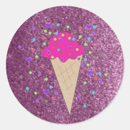 Faux Glitter Rosa Ice Cream Cone Runt Klistermärke