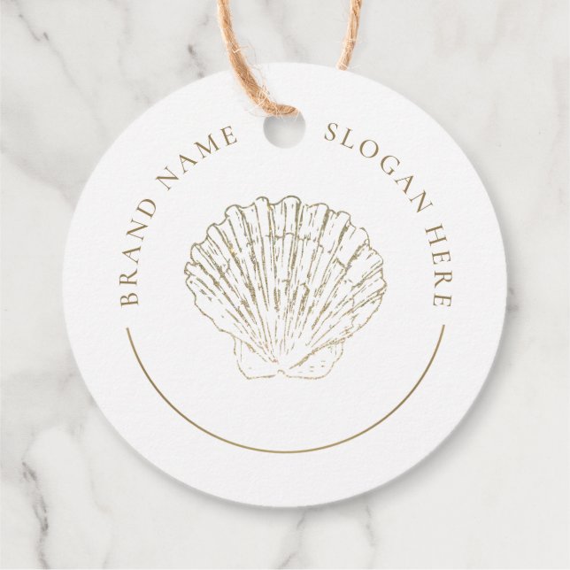 Faux Glitter Seashell Logotyp Gåvor Etiketter (Baksida)