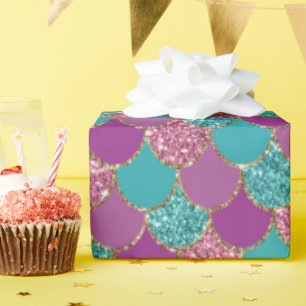 Faux glitter sjöjungfru skalor wrap mönster part presentpapper