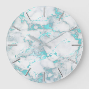 faux glitter teal marmor stor klocka