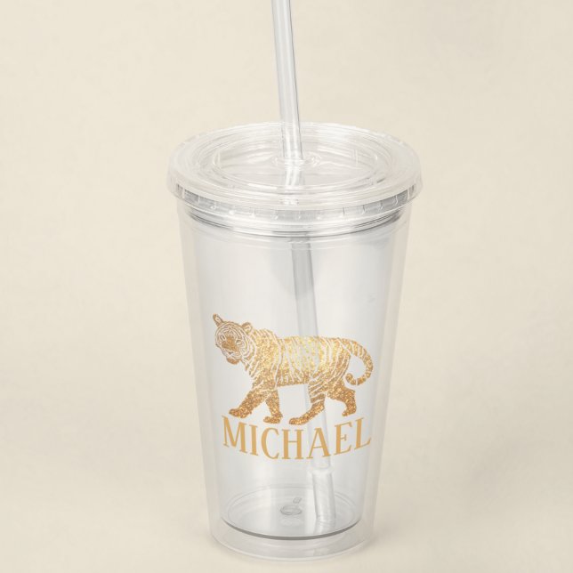 Faux Glitter Tiger personlig namn Take Away Mugg (Skapare uppladdad)