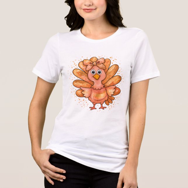 Faux Glitter Turkey Preppy Thanksgiving Gobble T Shirt (Framsida)