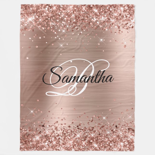 Faux Glittery Ro Gold Foil Finare Monogram Fleecefilt (Framsidan)