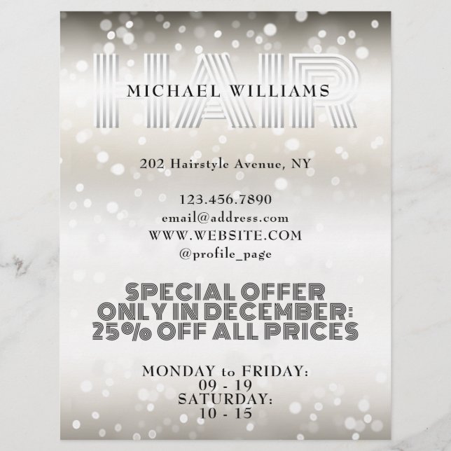 Faux glittery shiny salon fluer reklamblad (Framsidan)