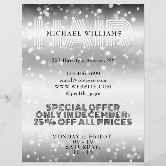 Faux glittery shiny salon reklamblad (Framsidan)