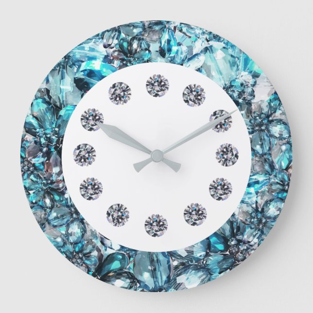 Faux Glitzy Jewel Bling Wall Clock Stor Klocka (Framsida)
