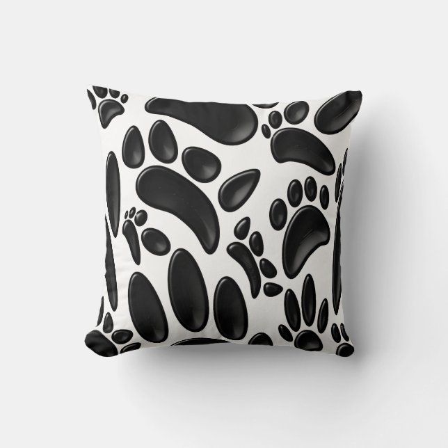 Faux Glossy 3D Abstrakt Hund Pawprint Kudde (Framsida)