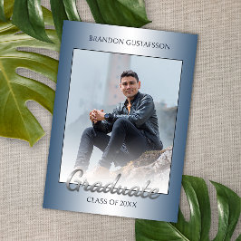 Faux Glossy Blue Silver Grått Studenten Meddelande