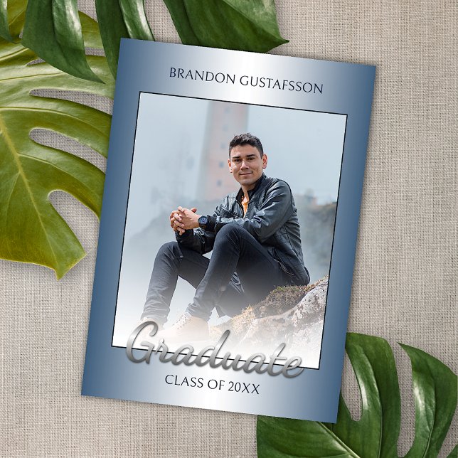 Faux Glossy Blue Silver Grått Studenten Meddelande (Skapare uppladdad)