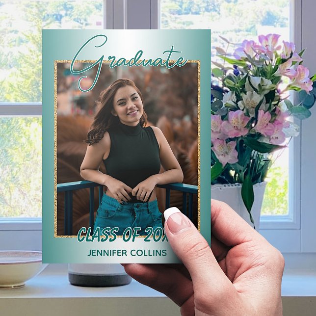 Faux Glossy Teal Grönt Guld Glitter Studenten Meddelande (Skapare uppladdad)