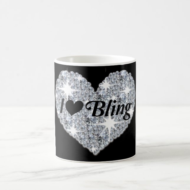 Faux gnistra diamant I Kärlek Bling hjärtutformnin Kaffemugg (Center)