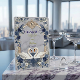 Faux Gold Arch Navy Blue Swan Marble Effect Tack Kort