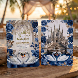 Faux Gold & Bronze Swans Marble Cathedral Wedding Inbjudningar