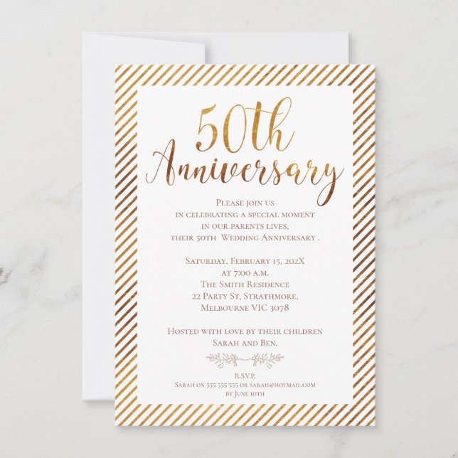 Faux Gold Foil 50:e Bröllop-årsjubileum - inbjudan (Framsida)