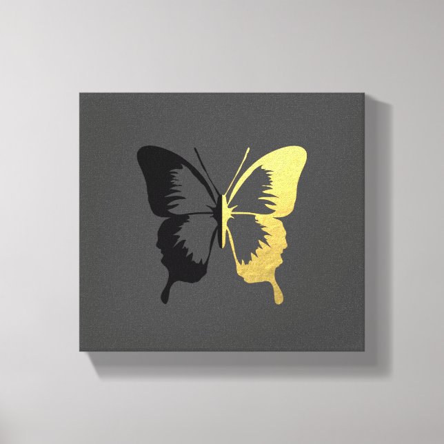 Faux Gold Foil and Black Butterfly Canvastryck (Framsida)