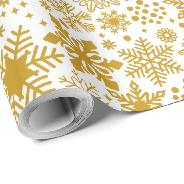 Faux Gold Foil and White Snöflingor Helgdag Presentpapper (Rullad Hörn)