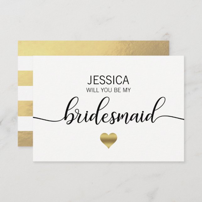Faux Gold Foil Black, blir du min Bridesmaid? Inbjudningar (Fram/baksida)