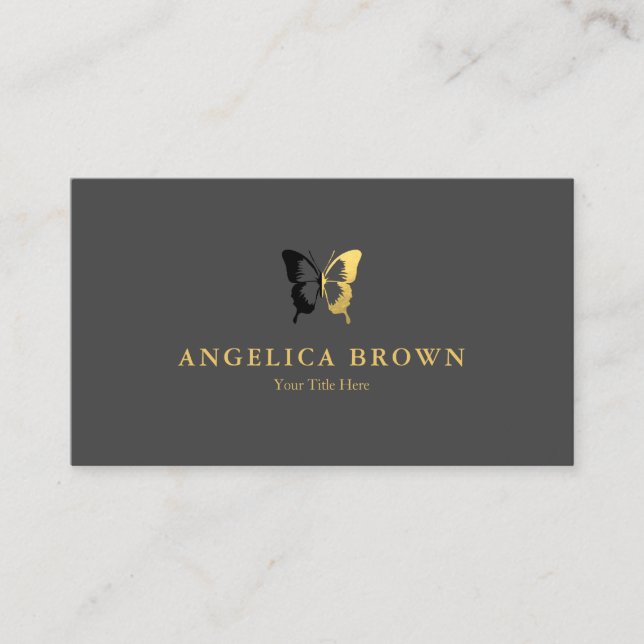 Faux Gold Foil & Black Butterfly Visitkort (Framsida)