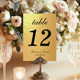 Faux Gold Foil Black Elegant Calligraphy Bröllop Bordsnummer