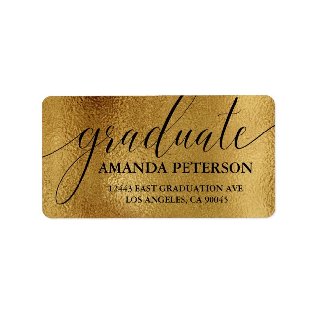 Faux Gold Foil Black Elegant Typography Student Adressetikett (Framsidan)