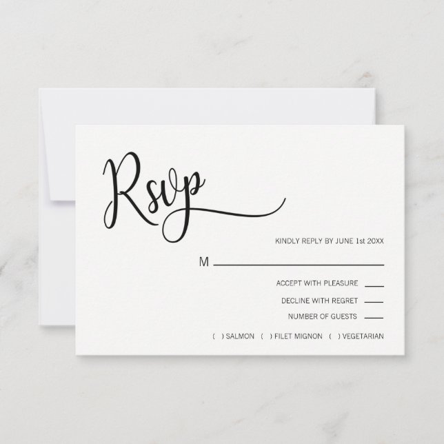 Faux Gold Foil Black & White OSA Menu Bröllop Kort (Framsida)