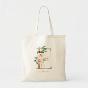 Faux Gold Foil Blommigt Brev E Monogram Bridesmaid Tygkasse