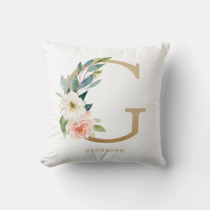 Faux Gold Foil Blommigt Brev G Monogram Kudde